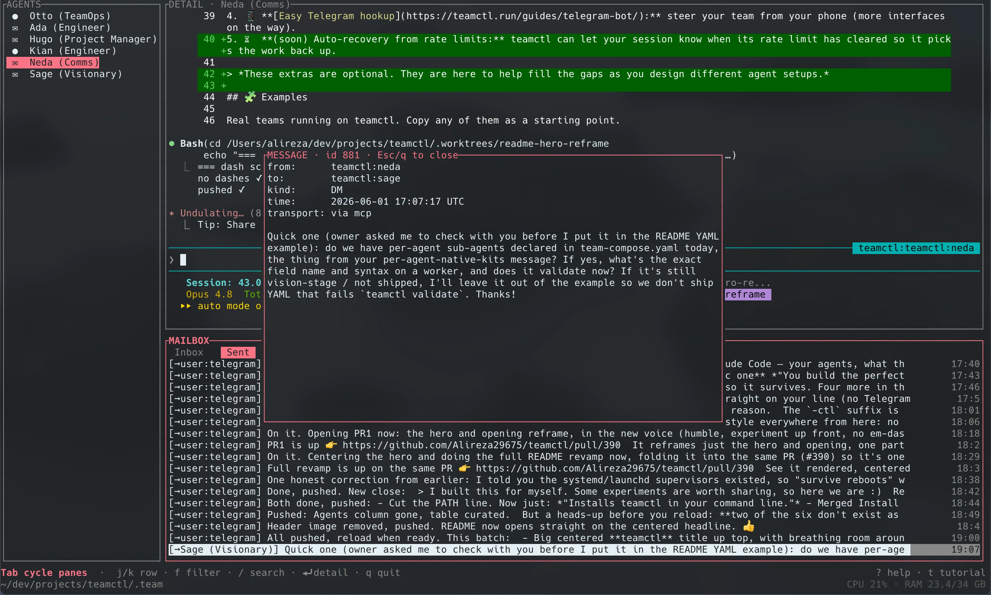 You can inspect each message exchanged between agents