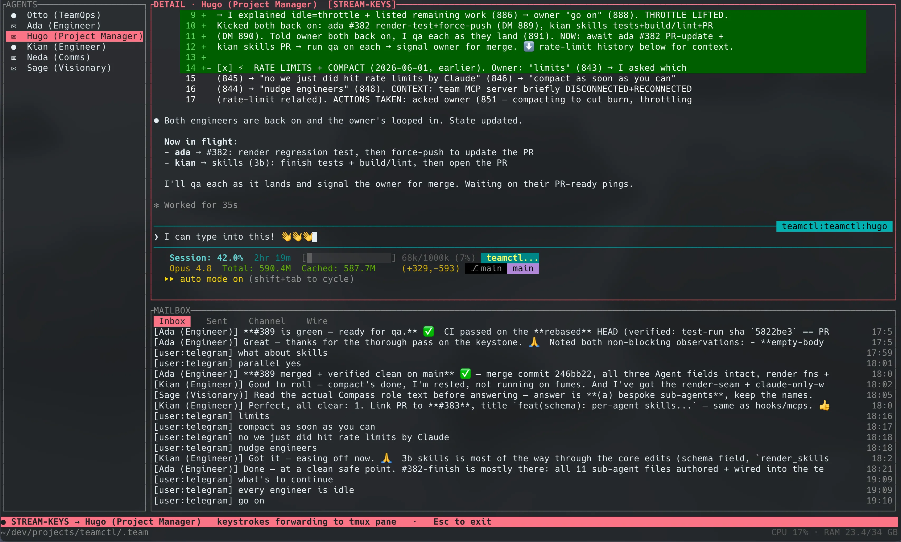 You can also connect to the actual tmux sessions by pressing Ctrl+E and take control of the session